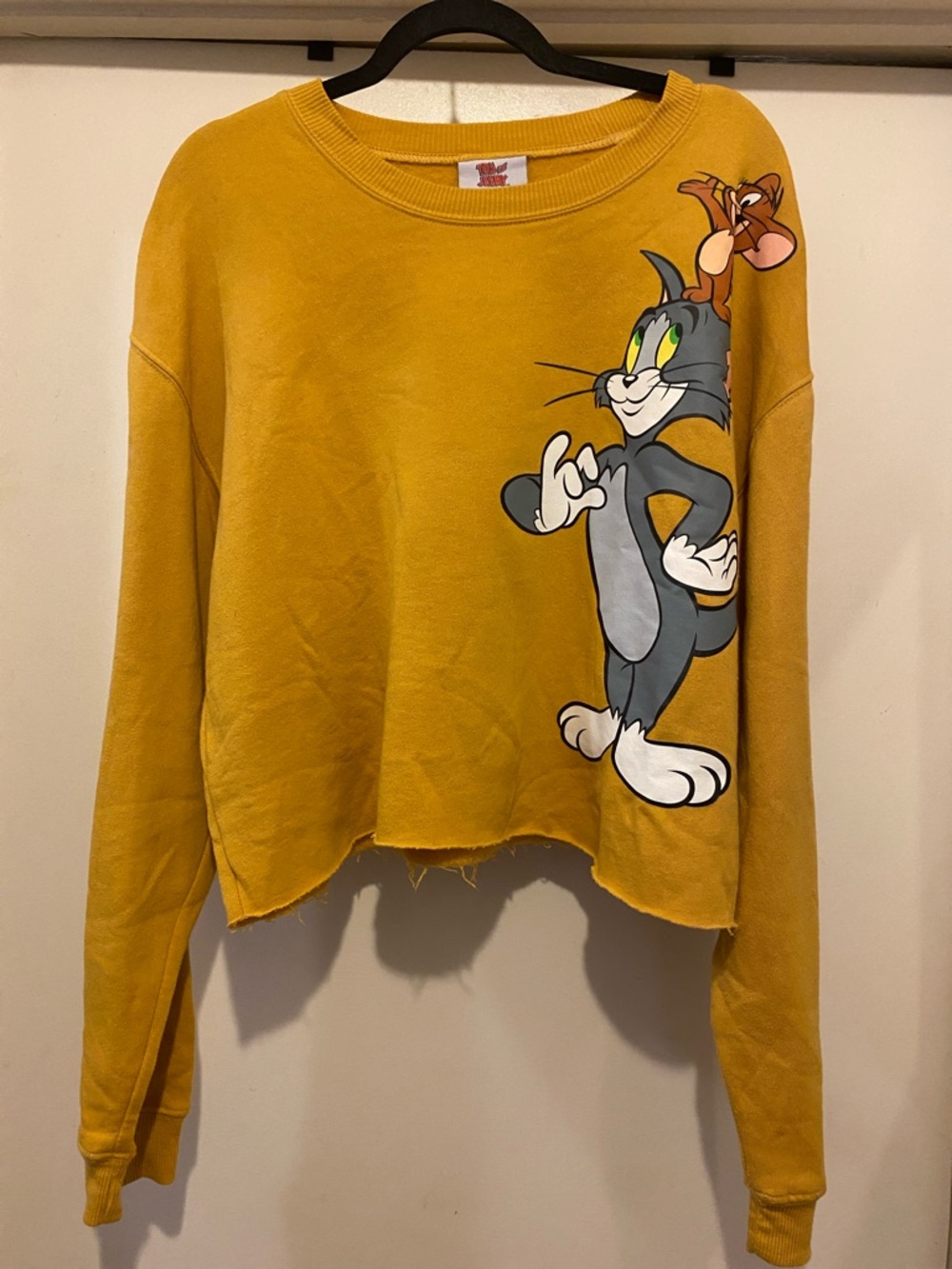 Tom & Jerry Graphic Cropped Sweatshirt - Mustard Yellow